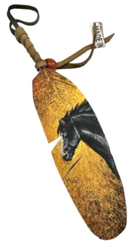 Vivid Hand-Painted Feather Art – Nature and Native Tradition Combined 6" - Ysleta Mission Gift Shop