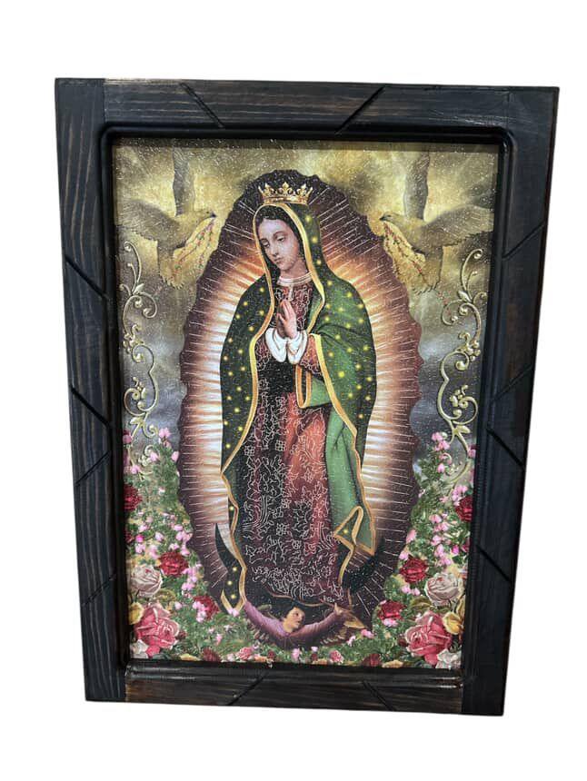 Our Lady of Guadalupe Religious Print with Wood Frame Various – Mexican Accent Art 13 x 17.5 Inches