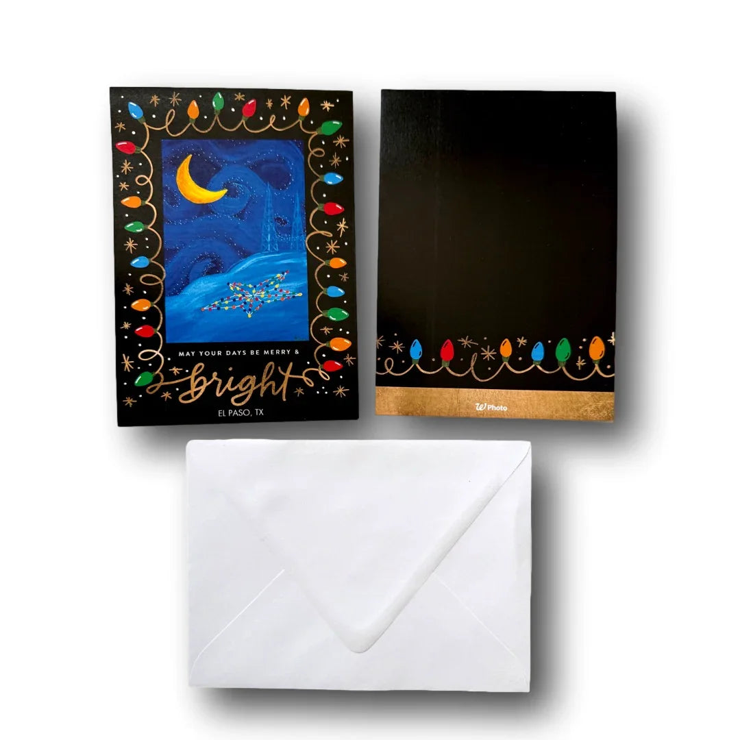 Winter Wonderland Merry & Brite El Paso Star on Mountain Flat Holiday Card 5×7