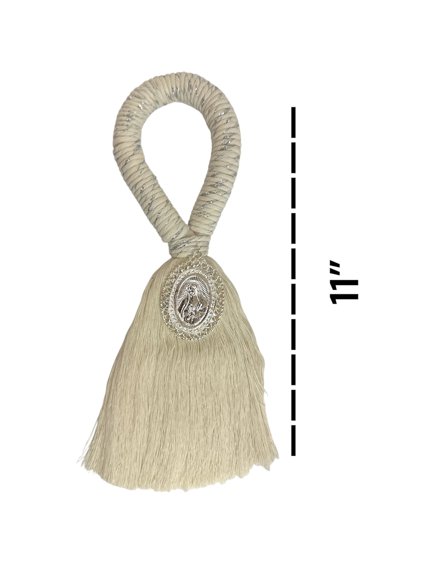Silver Our Lady of Guadalupe 8.5-inch Catholic devotional ornament by Jose Alberto Chavez, featuring a detailed image of the Virgin Mary.