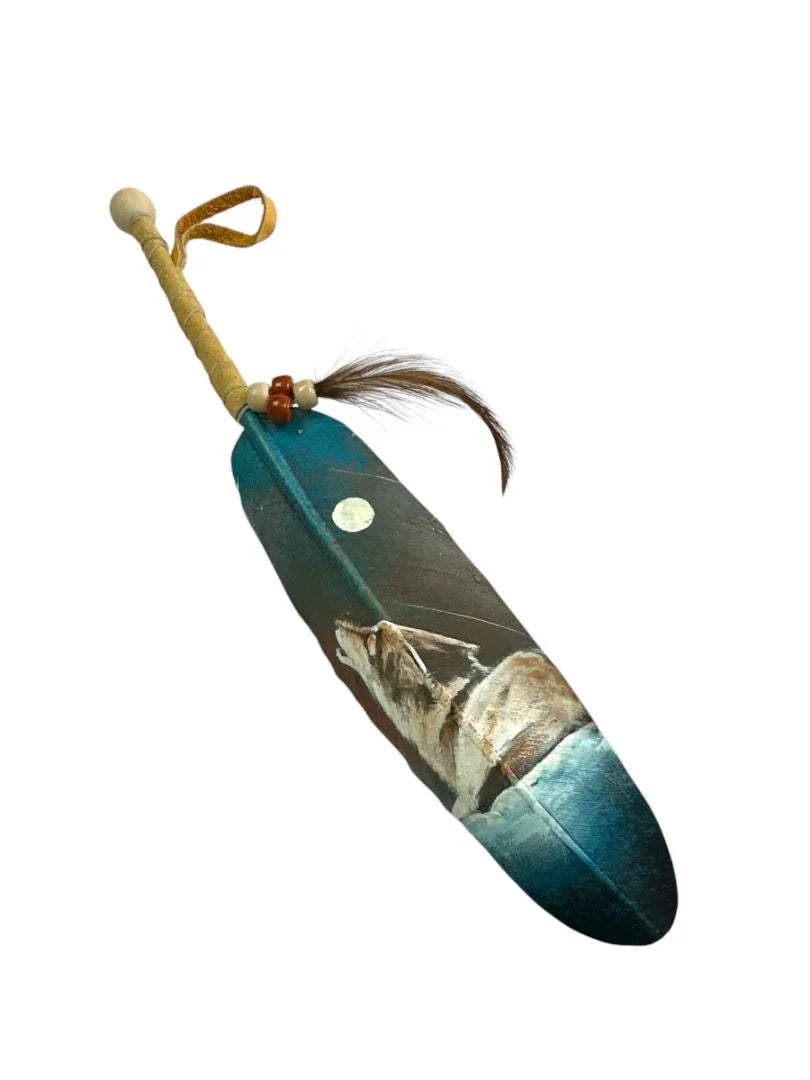 Vivid Hand-Painted Feather Art – Nature and Native Tradition Combined 6" - Ysleta Mission Gift Shop