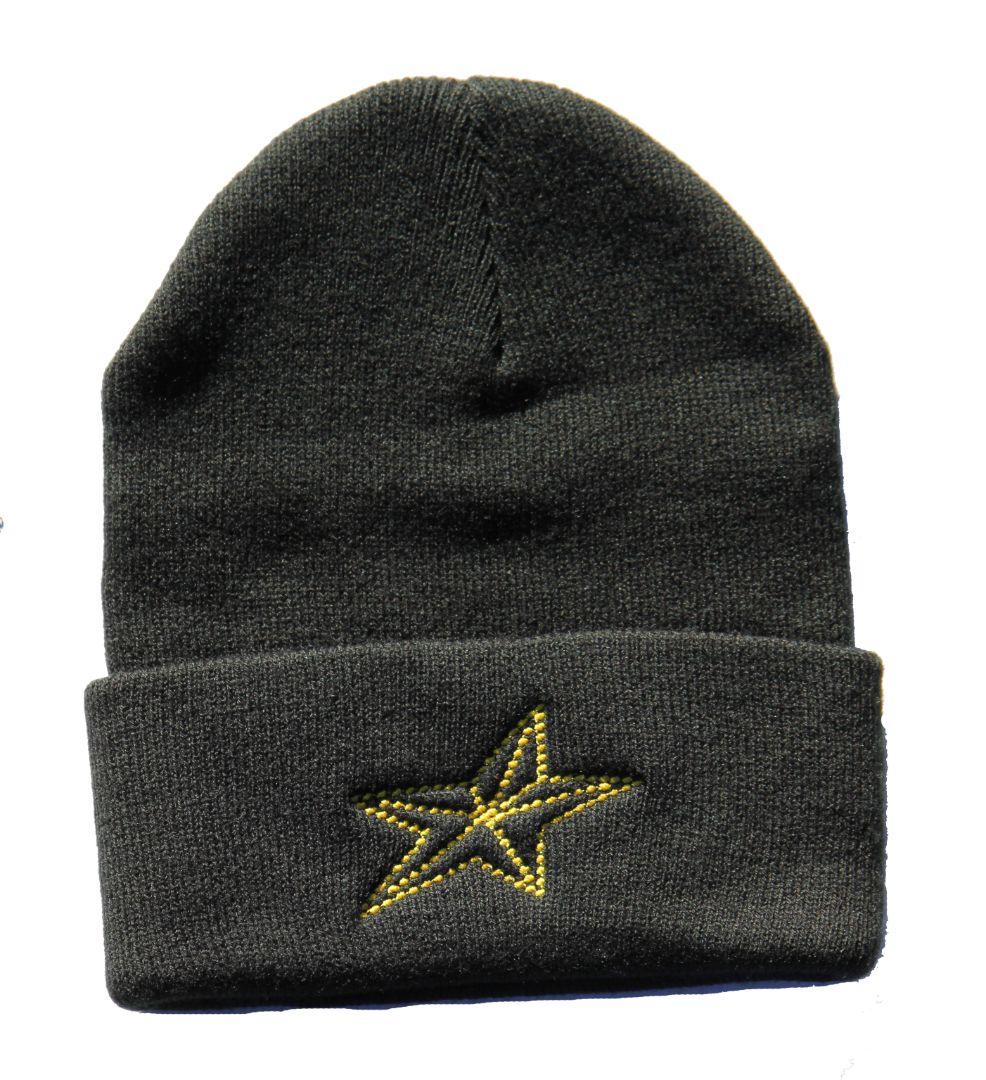 Yellow Star Beanie, Black One Size Fits All - Ysleta Mission Gift Shop
