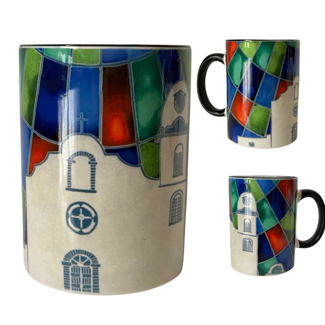 Ysleta Mission Art 15oz Ceramic Mug – Earth Tone Design Inspired by Original Painting