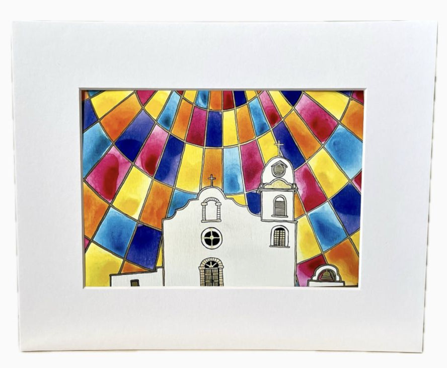 “Ysleta Mission” Matted 5x7 Photo – Catholic Southwest Stained Glass Inspired Art