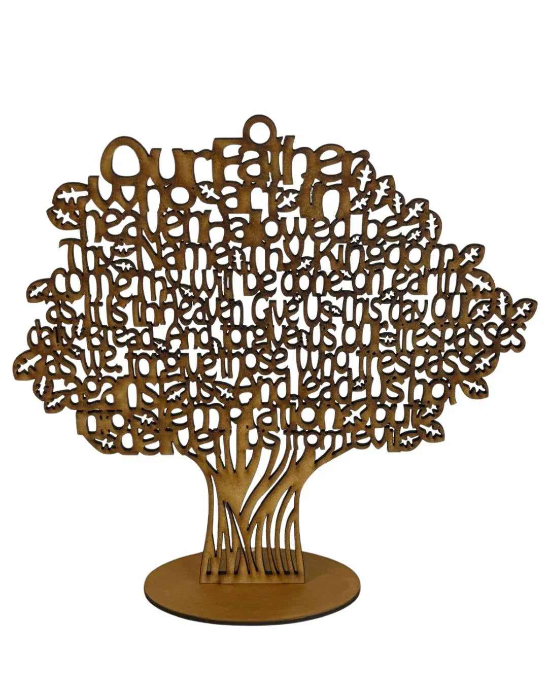 Tree Shaped Our Father Prayer Ornament – Handpainted with Lasered Details, 9.5x9.5 Inches - Ysleta Mission Gift Shop