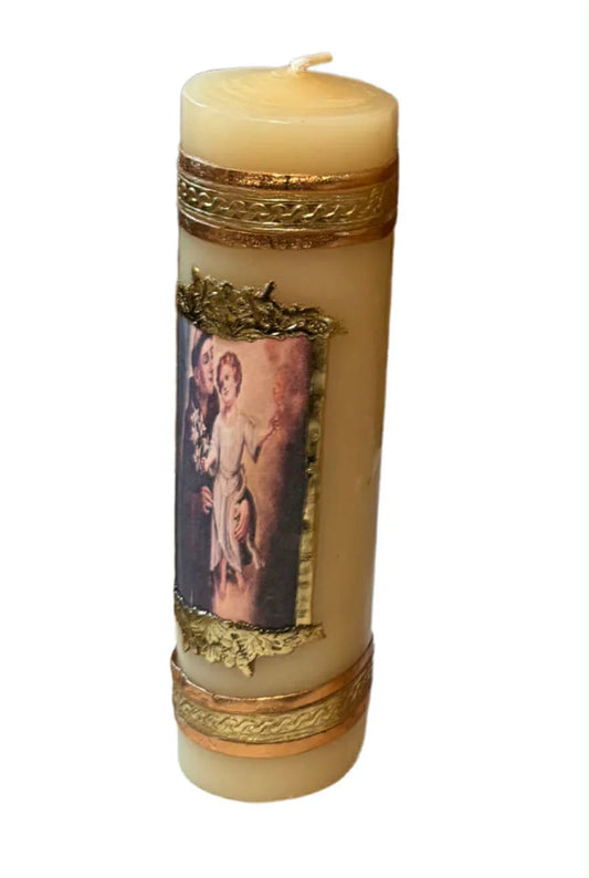 Saint Anthony of Padua Devotional Candle – Natural Beeswax/Soy Wax with Ornate Gold Accents - Ysleta Mission Gift Shop