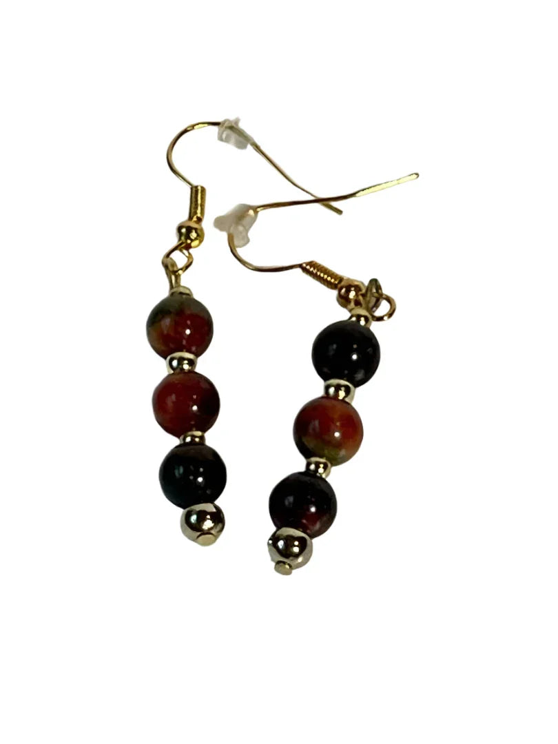 Silver Leroux agate bead earrings with gold seed beads and hooks, 1.5-inch dangle jewelry and accessories.