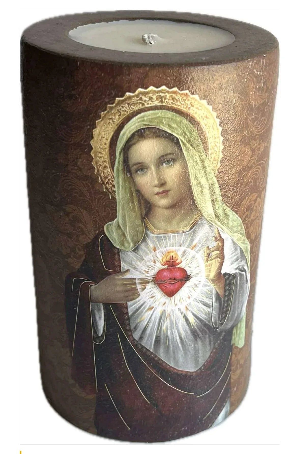 Handmade Mexican Clay Candle Holders – Saint Jude, Sorrowful Mary, Virgen de Guadalupe & Sacred Heart - Ysleta Mission Gift Shop
