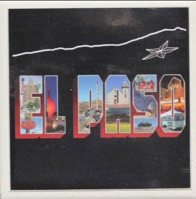 Black El Paso Postcard Coaster – Ceramic with Cork Backing 4x4 inches - Ysleta Mission Gift Shop