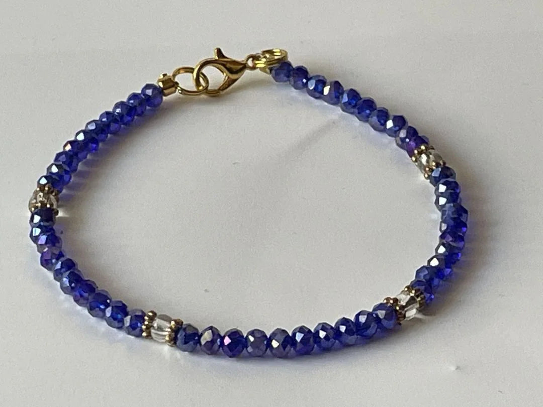 Blue & Clear Faceted Beaded Bracelet – 7" - Ysleta Mission Gift Shop