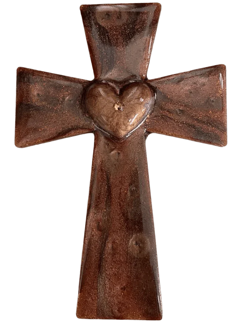 Brown Heart Resin Cross Magnet – Wood Backing 6x4 - Ysleta Mission Gift Shop