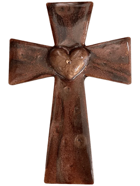 Brown Heart Resin Cross Magnet – Wood Backing 6x4 - Ysleta Mission Gift Shop