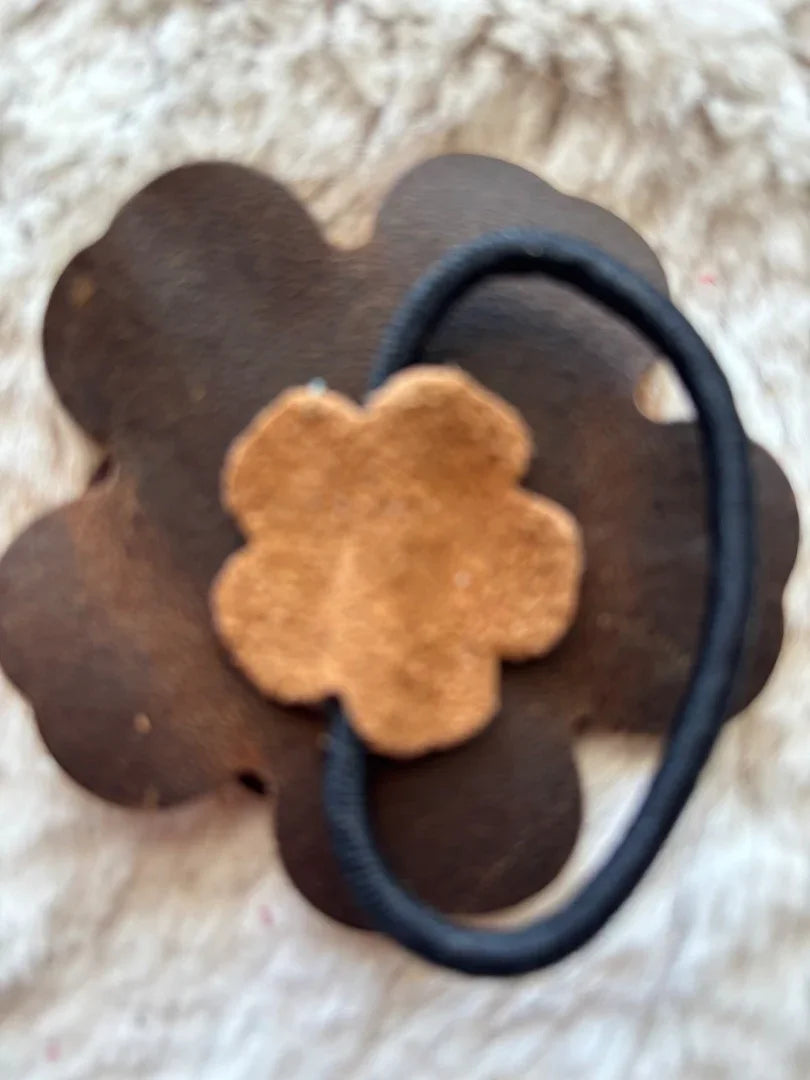 Brown Leather Ponytail Set with Bookmark Earth-Toned Artisan Gift - Ysleta Mission Gift Shop