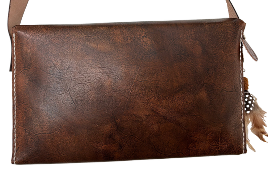 Brown Vegan Feather Crossbody - Ysleta Mission Gift Shop
