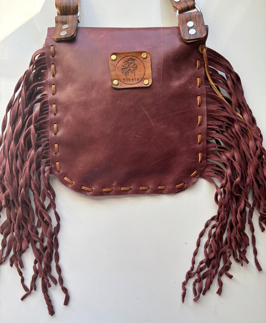 Burgundy Fringe Crossbody - Ysleta Mission Gift Shop