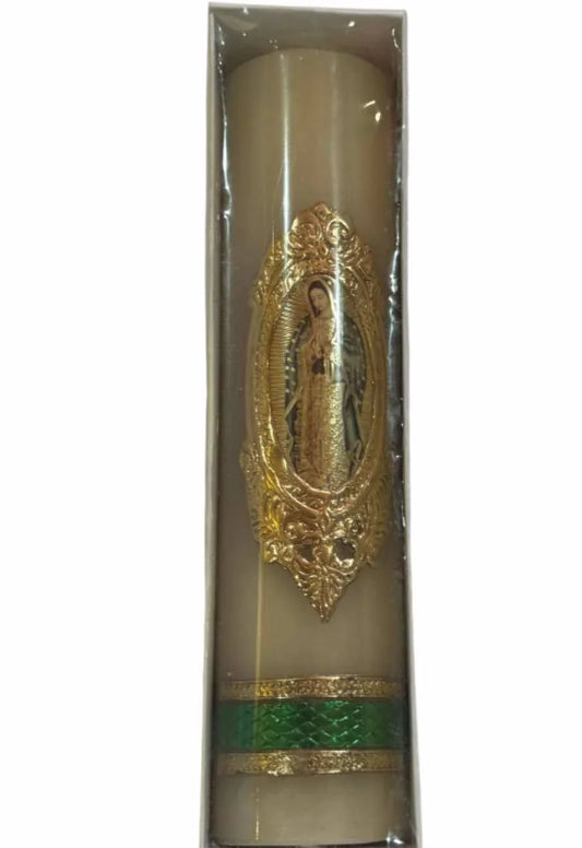 Devotional Handcrafted Patron Saint Candles – Decorative Gold Seal Detail - Ysleta Mission Gift Shop