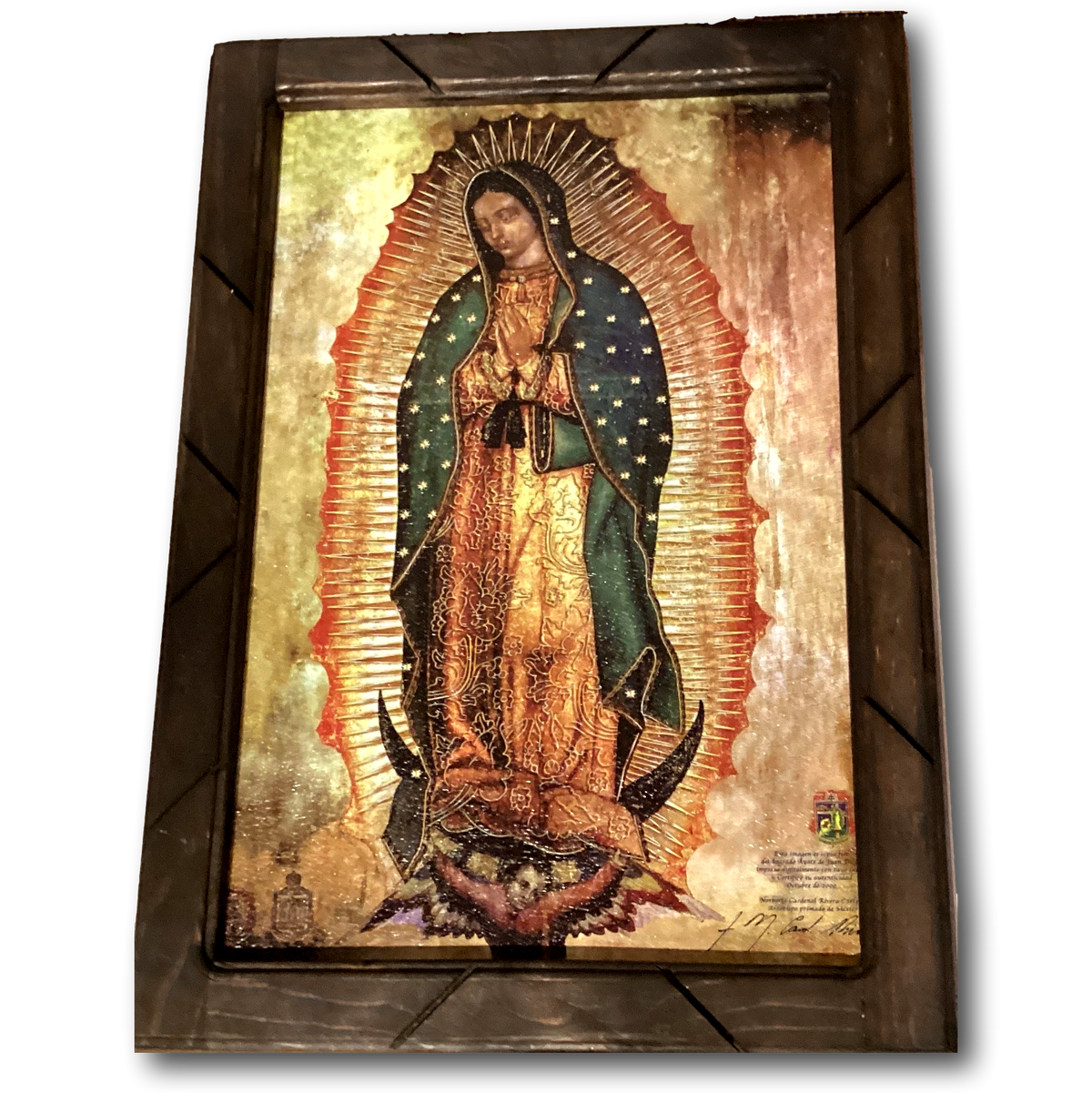 Catholic saints print with handcrafted wood frame, 13x17.5 inches, Christian devotional art by Jose Alberto Chavez.