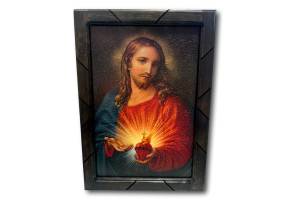 Catholic saints print in a handcrafted wood frame, measuring 13x17.5 inches, Christian artwork with religious imagery.