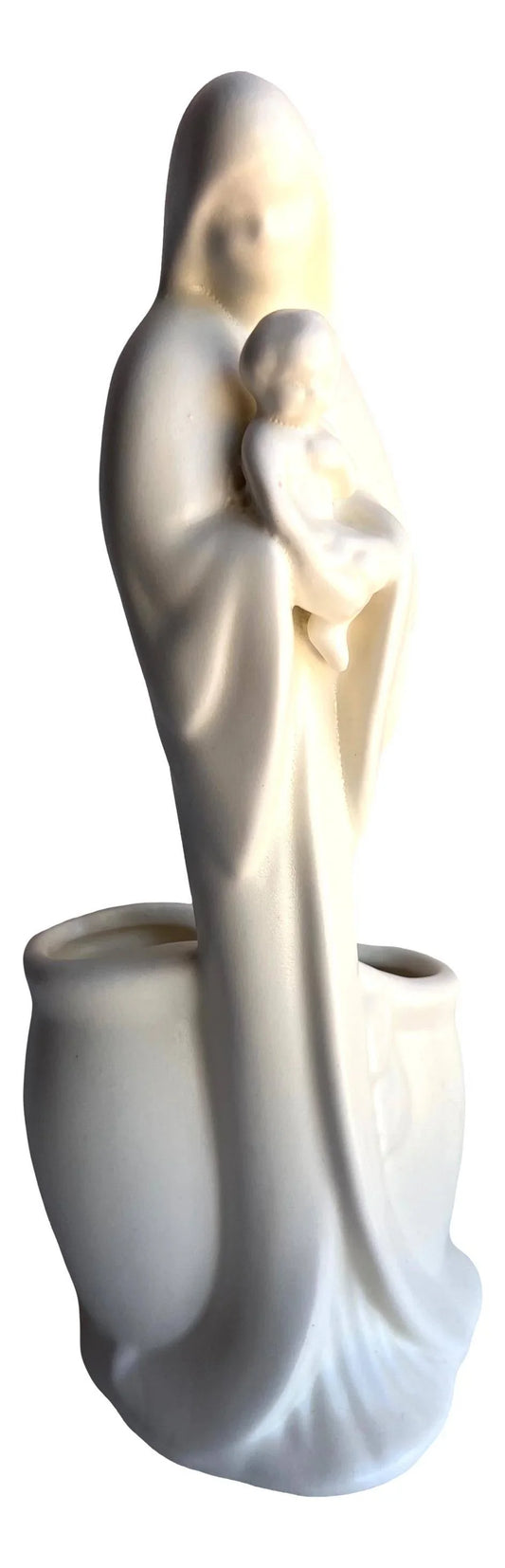 Ceramic Planter – Virgin Mary Holding Child, White, 11" - Ysleta Mission Gift Shop