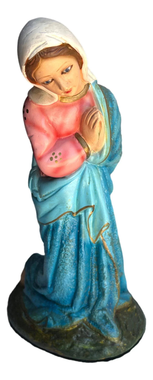 Ceramic Statue – Virgin Mary Kneeling in Prayer with Glass Eyes, 11" - Ysleta Mission Gift Shop
