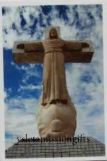 Glossy vinyl Christ Statue sticker, 3x3 inches, removable, by Miguel Martinez, featuring detailed Christ figure design.