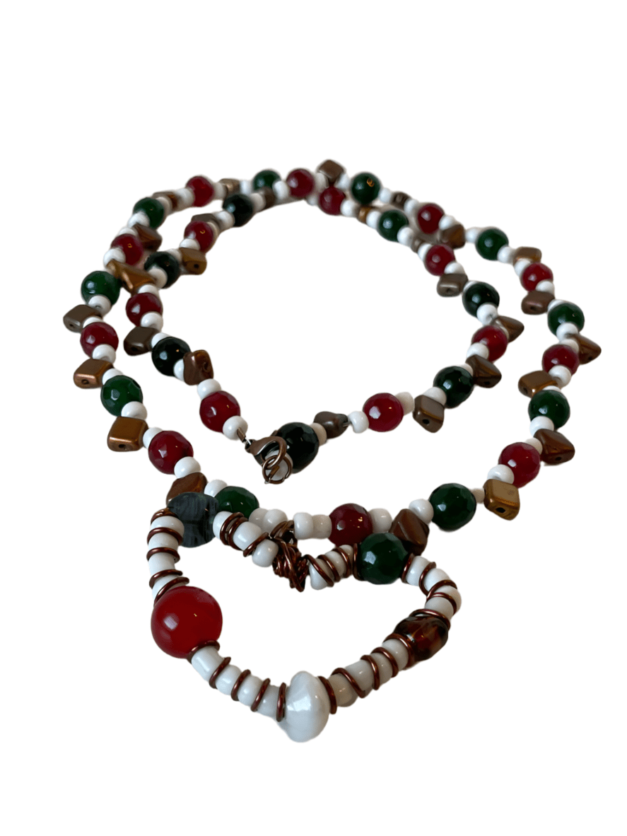 Copper & Jade Necklace - 26-Inch with Polished Beads & Matching Heart Pendant - Ysleta Mission Gift Shop