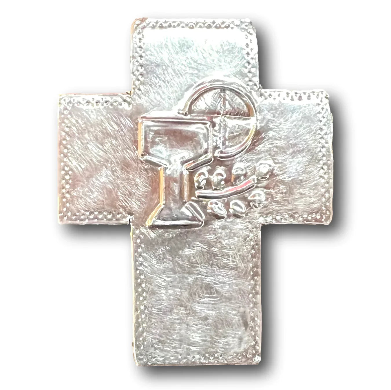 Cross First Communion Mini Hand-Embossed Aluminum Cross | Real Wood Backing Keepsake Gift
