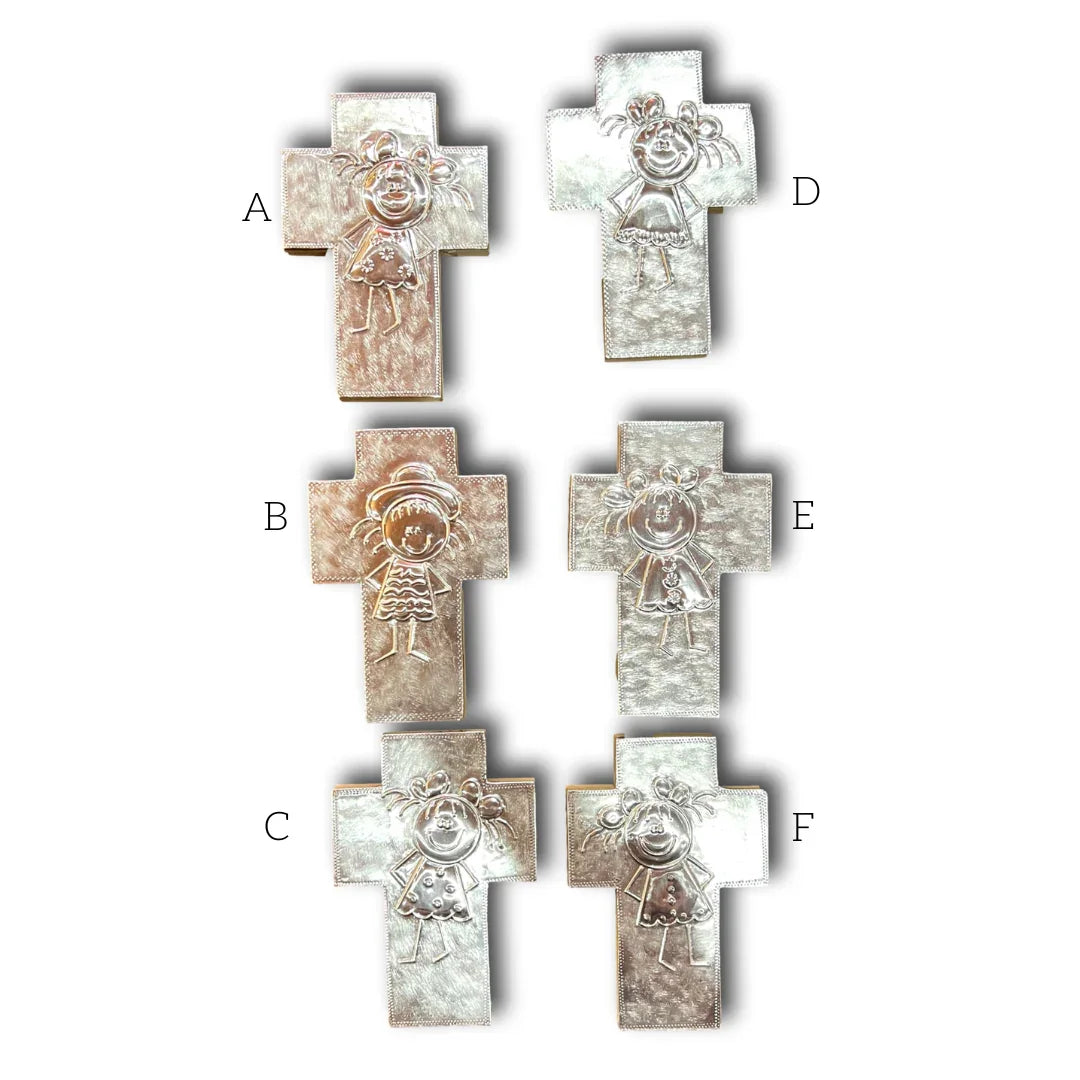 Crosses With Girl Hand-Embossed Aluminum Cross | Real Wood Backing | Religious Gift For Girls