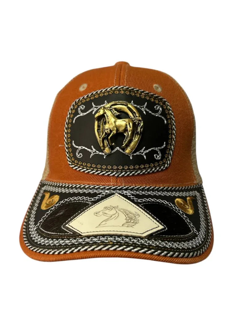 Custom leather front snapback hat by Jose Alberto Chavez featuring Western style cowboy design and handcrafted details.