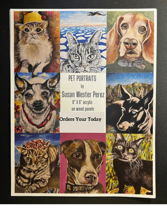 Custom Pet Portrait on Wood Panel - 8x6 Handcrafted Art for Beloved Animal Companions - Ysleta Mission Gift Shop