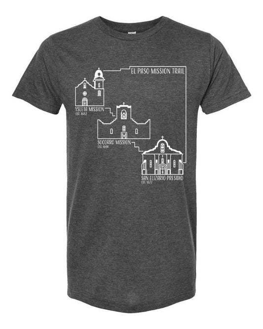 El Paso Mission Trail Unisex T-Shirt Heather Grey Comfort Tee - Ysleta Mission Gift Shop