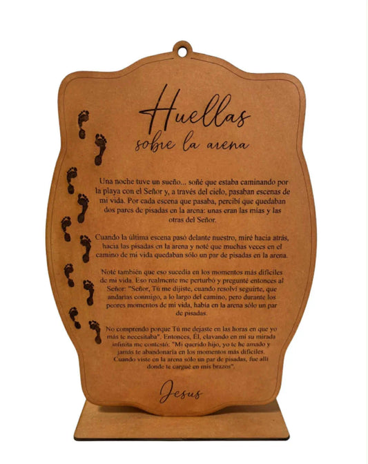 Inspirational "Footprints in the Sand" Christian wall art with stand, devotional plaque, 11.5 x 8.5 inches by Norma Cordova De Schaefer
