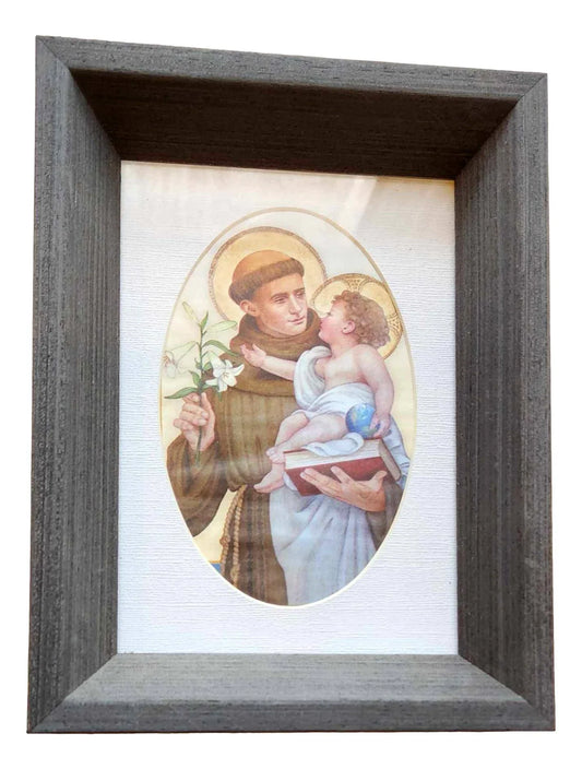Framed Saint Anthony Out of Print Image – Shadowbox Style, Grey Frame, 8.5"x6.5" - Ysleta Mission Gift Shop