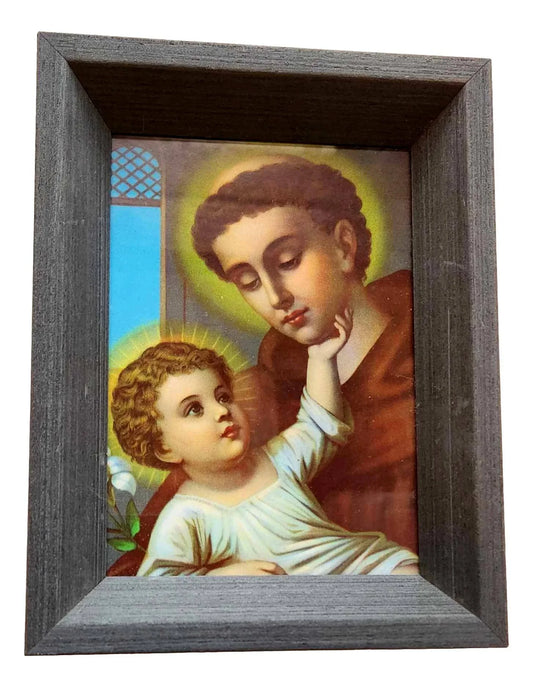 Framed Saint Anthony Shadowbox Style – Grey, Out of Print Image, 8.5"x6.5" - Ysleta Mission Gift Shop