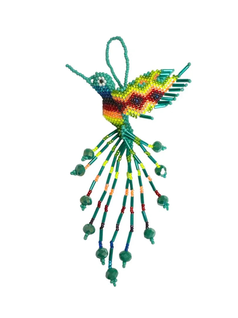 Handmade beaded hummingbird keychain by Jose Alberto Chavez, colorful and detailed purse charm for accessories.
