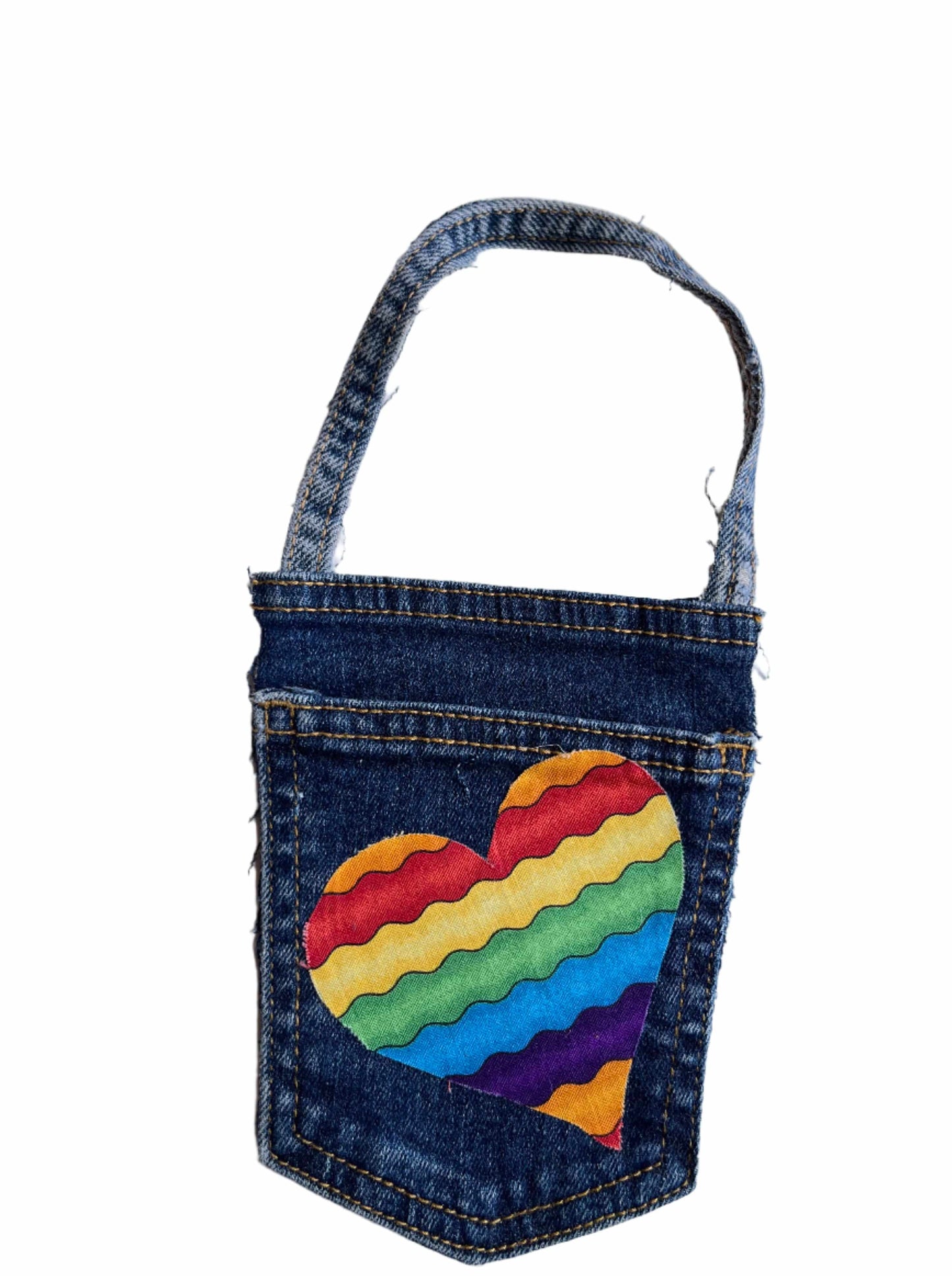 Handmade Denim Pocket with Handle – 8"x5" Unique Storage Pouch - Ysleta Mission Gift Shop