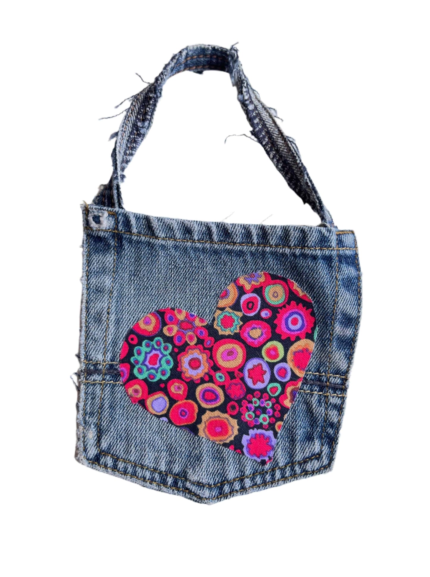 Handmade Denim Pocket with Handle – 8"x5" Unique Storage Pouch - Ysleta Mission Gift Shop