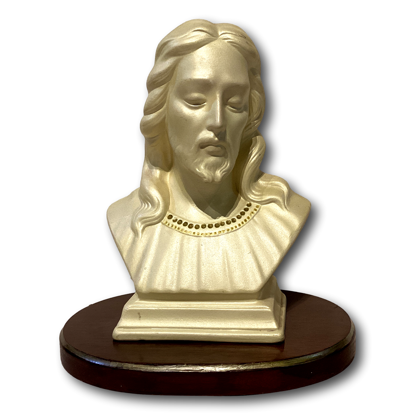 7-inch Jesus bust with wood stand, Catholic religious statue, detailed Christian figurine for spiritual display