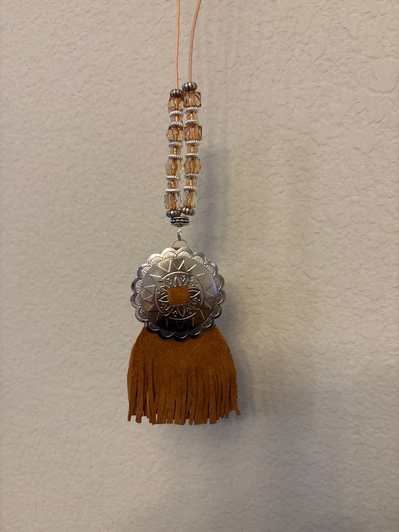 Leather Jewelry Set – Tan Earrings and Necklaces with Silver Conchos