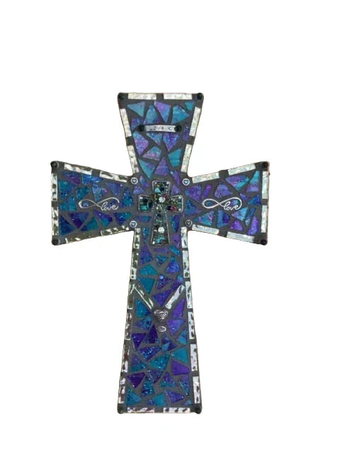 Cross Wood Mosaic Love Inspired - Handcrafted 12 x 8 - Ysleta Mission Gift Shop