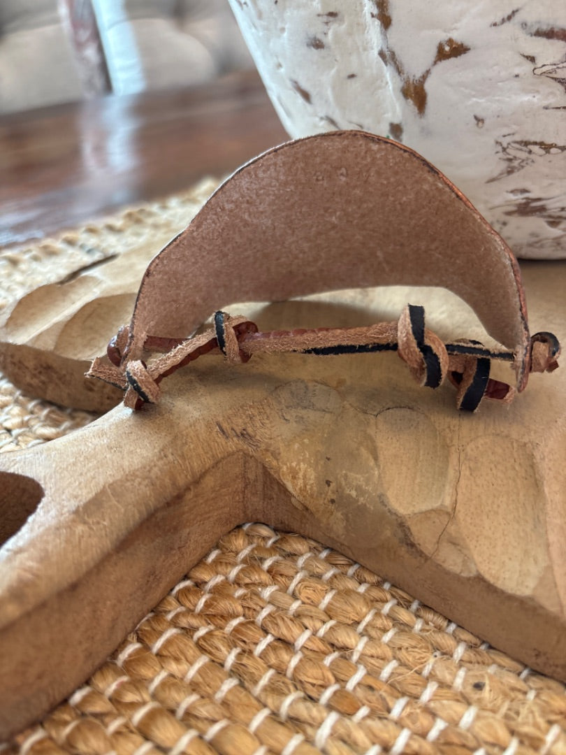 Copper Leather Bracelet with Turquoise Indian Design – Unique Handcrafted Jewelry 6" - Ysleta Mission Gift Shop