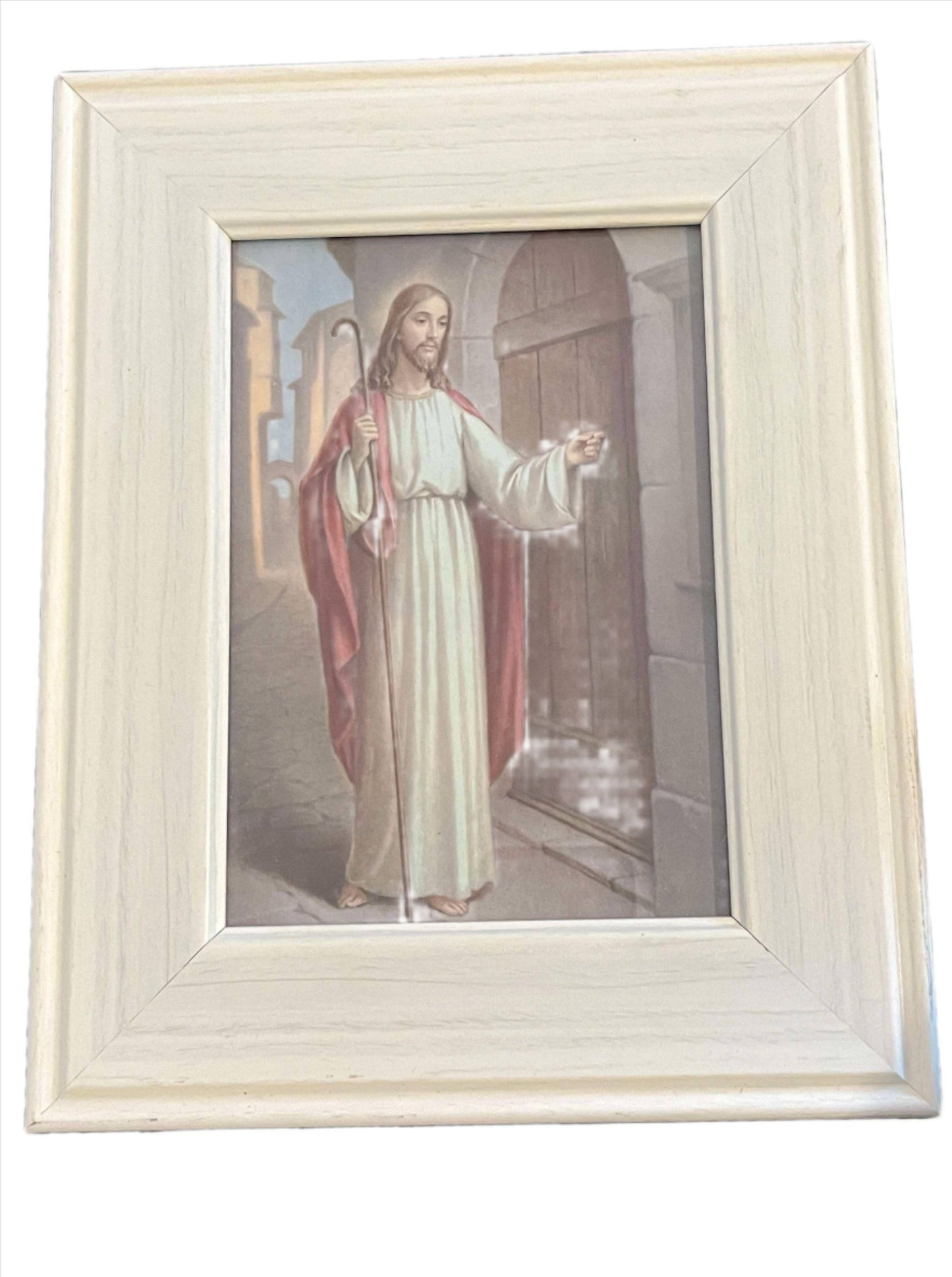 Jesus Tabletop Frame – 10"x8" White Wood Frame - Ysleta Mission Gift Shop