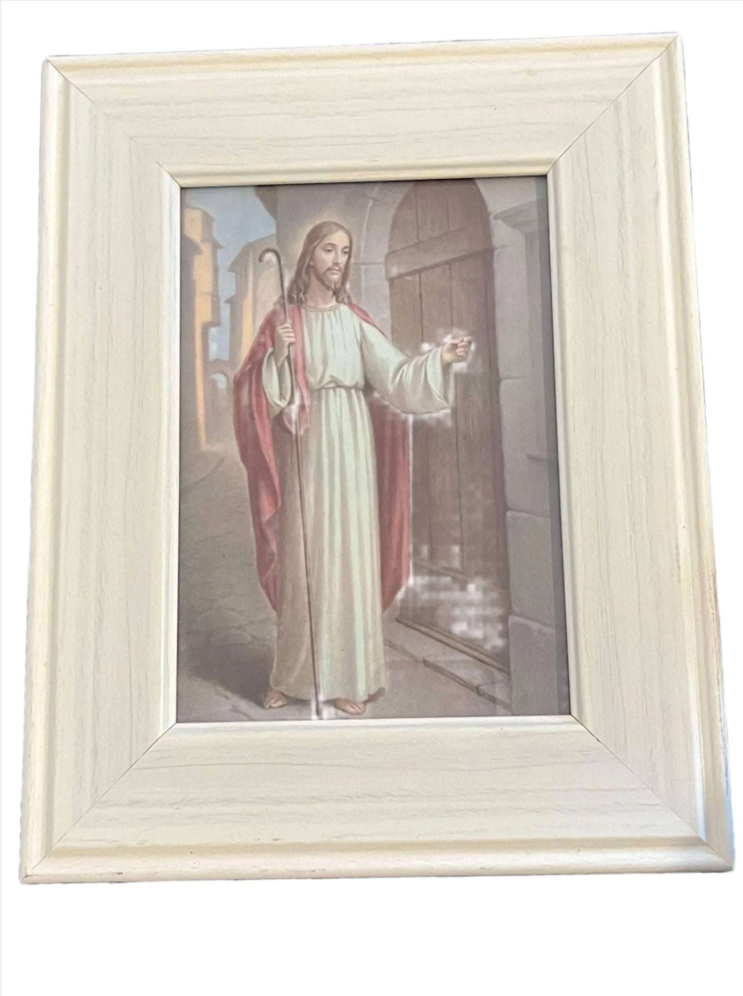 Jesus Tabletop Frame – 10"x8" White Wood Frame - Ysleta Mission Gift Shop