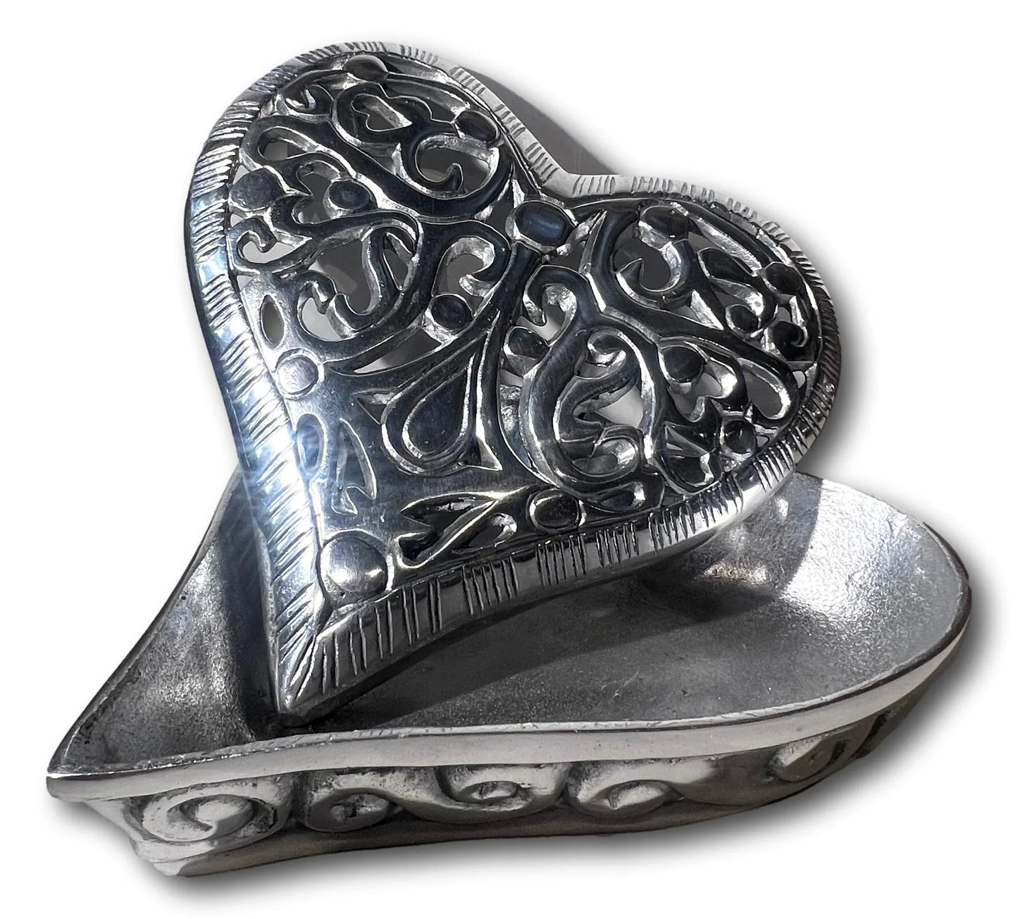 Jumbo Heart Pewter Lidded Box– Oversized Symbol of Love 8x7" - Ysleta Mission Gift Shop