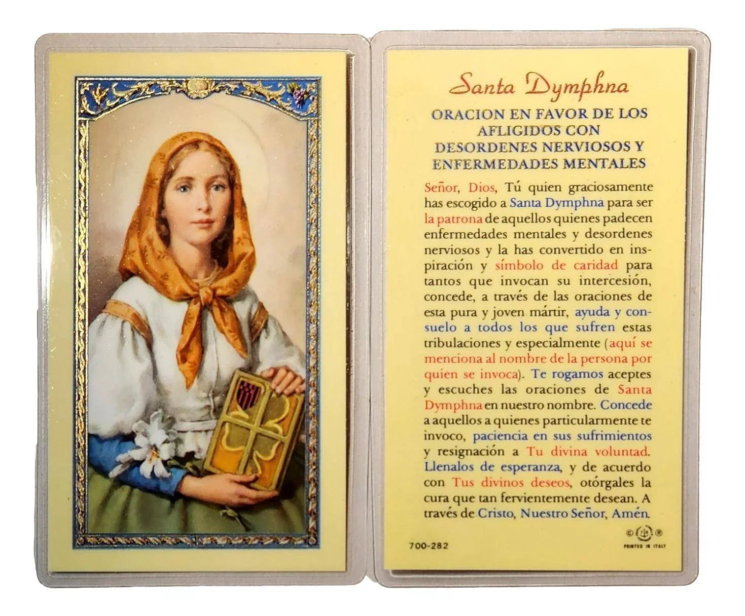 Laminated Prayer Card Santa Dymphna – Oración en Favor de los Afligidos - Ysleta Mission Gift Shop