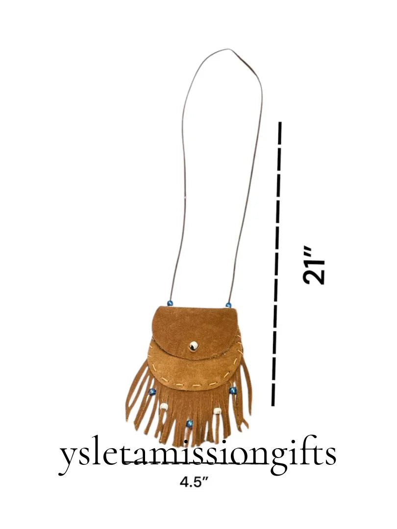 Leather Suede Medicine Pouch - Handcrafted Mexico Medicine Bag - Ysleta Mission Gift Shop