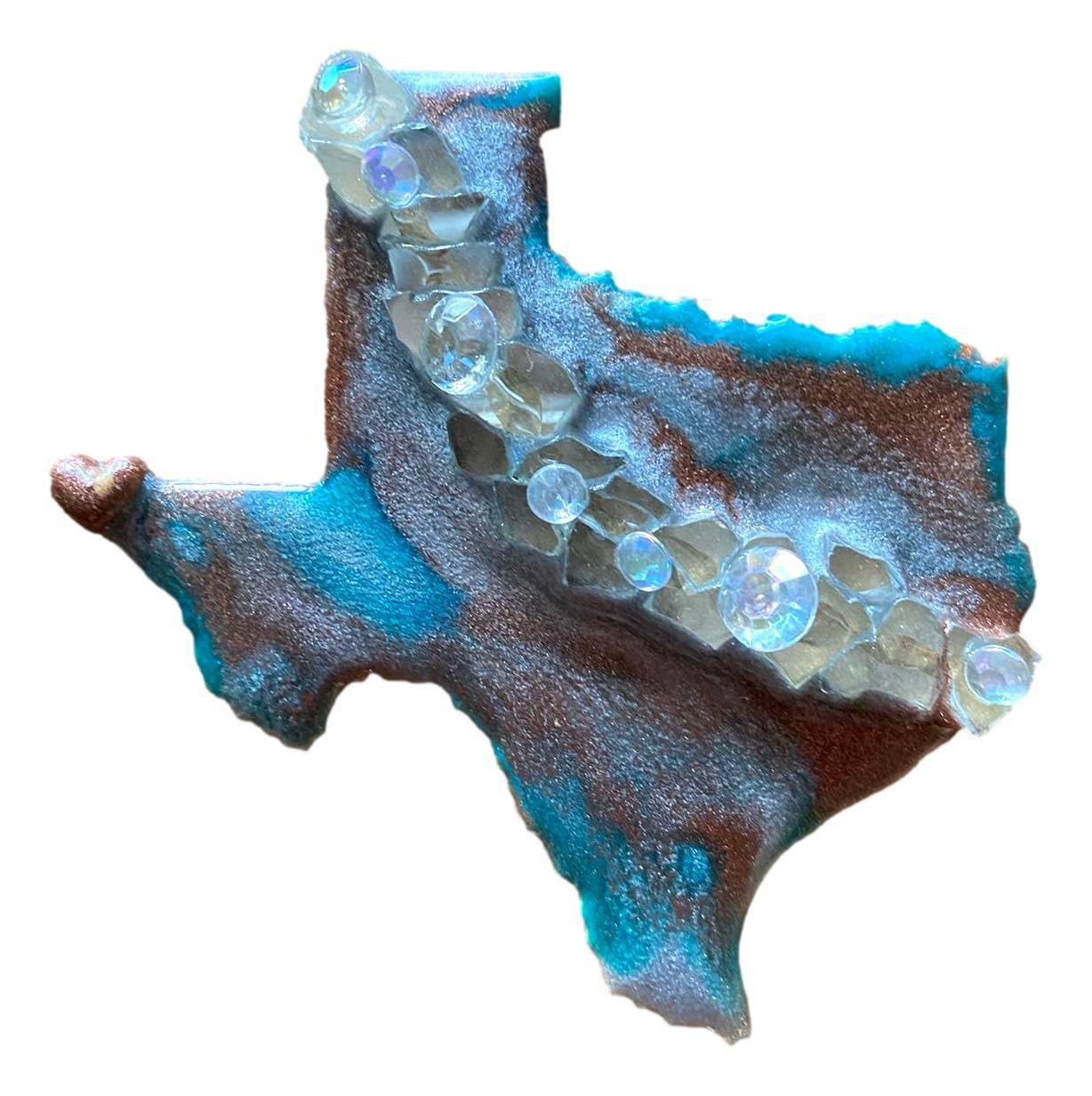 Metallic Copper Turquoise Texas Magnet – Resin Heart for El Paso 4.5x4 - Ysleta Mission Gift Shop