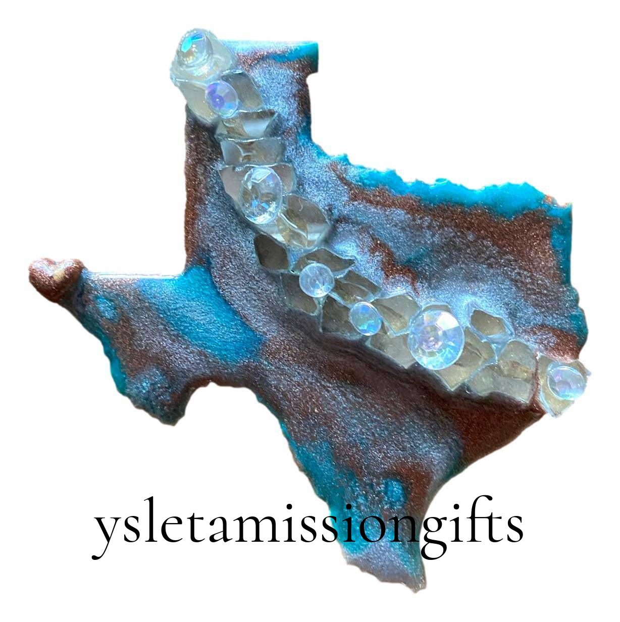 Metallic Copper Turquoise Texas Magnet – Resin Heart for El Paso 4.5x4 - Ysleta Mission Gift Shop