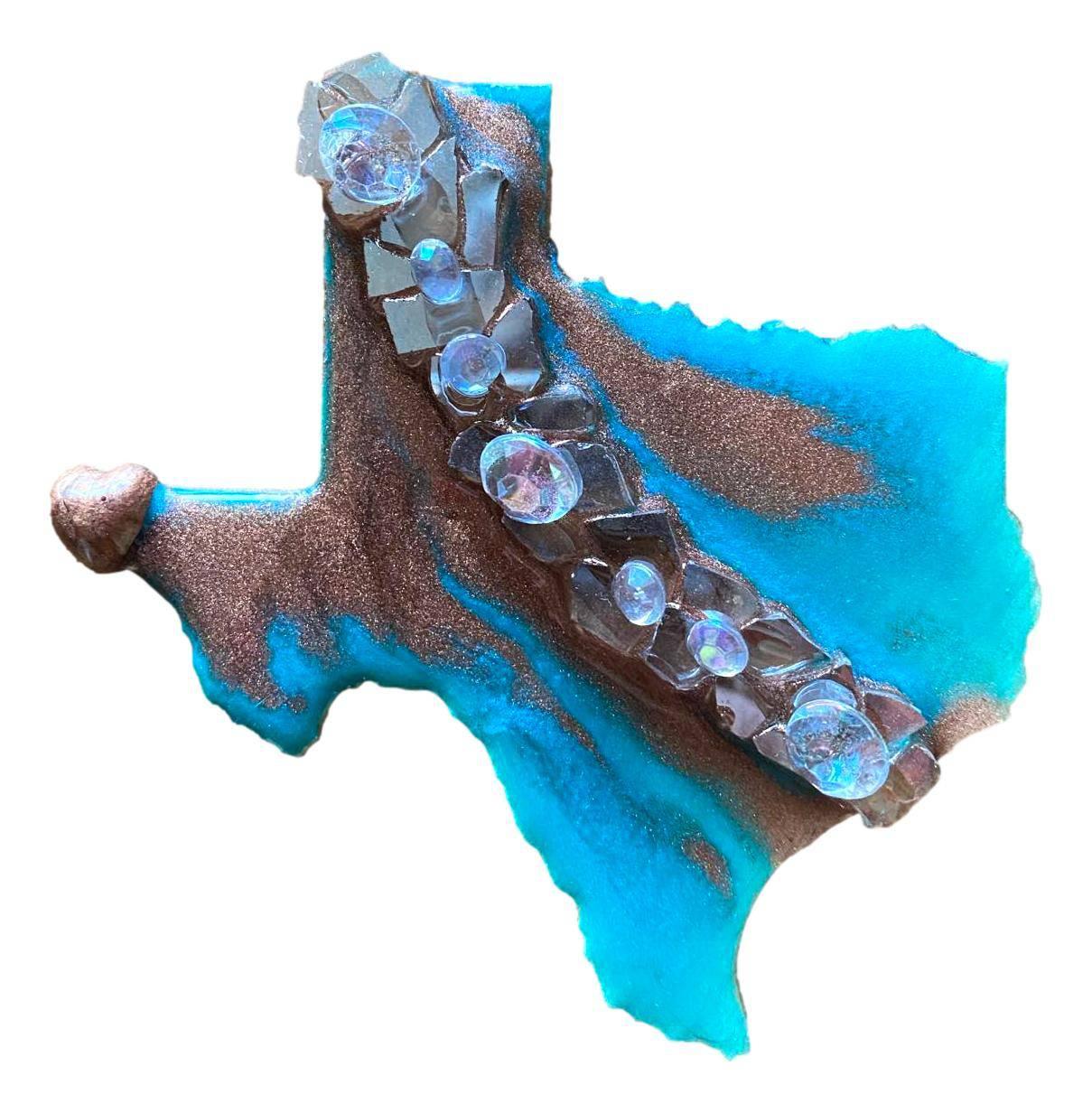 Metallic Copper Turquoise Texas Magnet – Resin Heart for El Paso 4.5x4 - Ysleta Mission Gift Shop