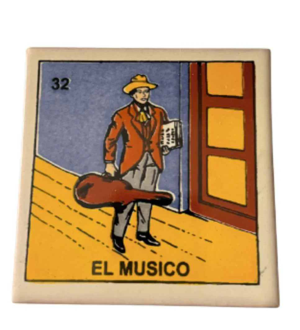 Set of Mexican ceramic tile coasters with various artistic designs by Michelle Miranda, perfect for home and garden décor.